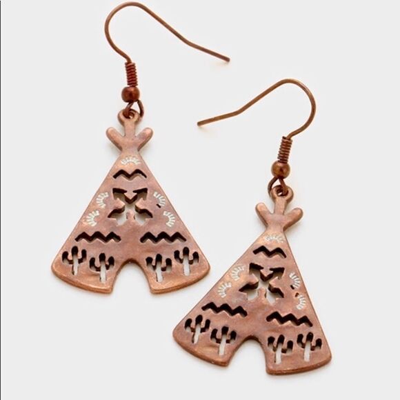 New Womens Tribal Cactus & Arrow Teepee Earrings - Picture 1 of 1